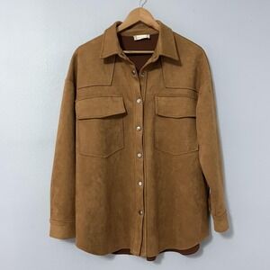 Altar'd State‎ Jacket Womens Medium Camel Brown Faux Suede Shacket Snap Front